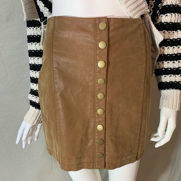 NWT Free People Faux Leather Button Up Skirt - Picture 2 of 7